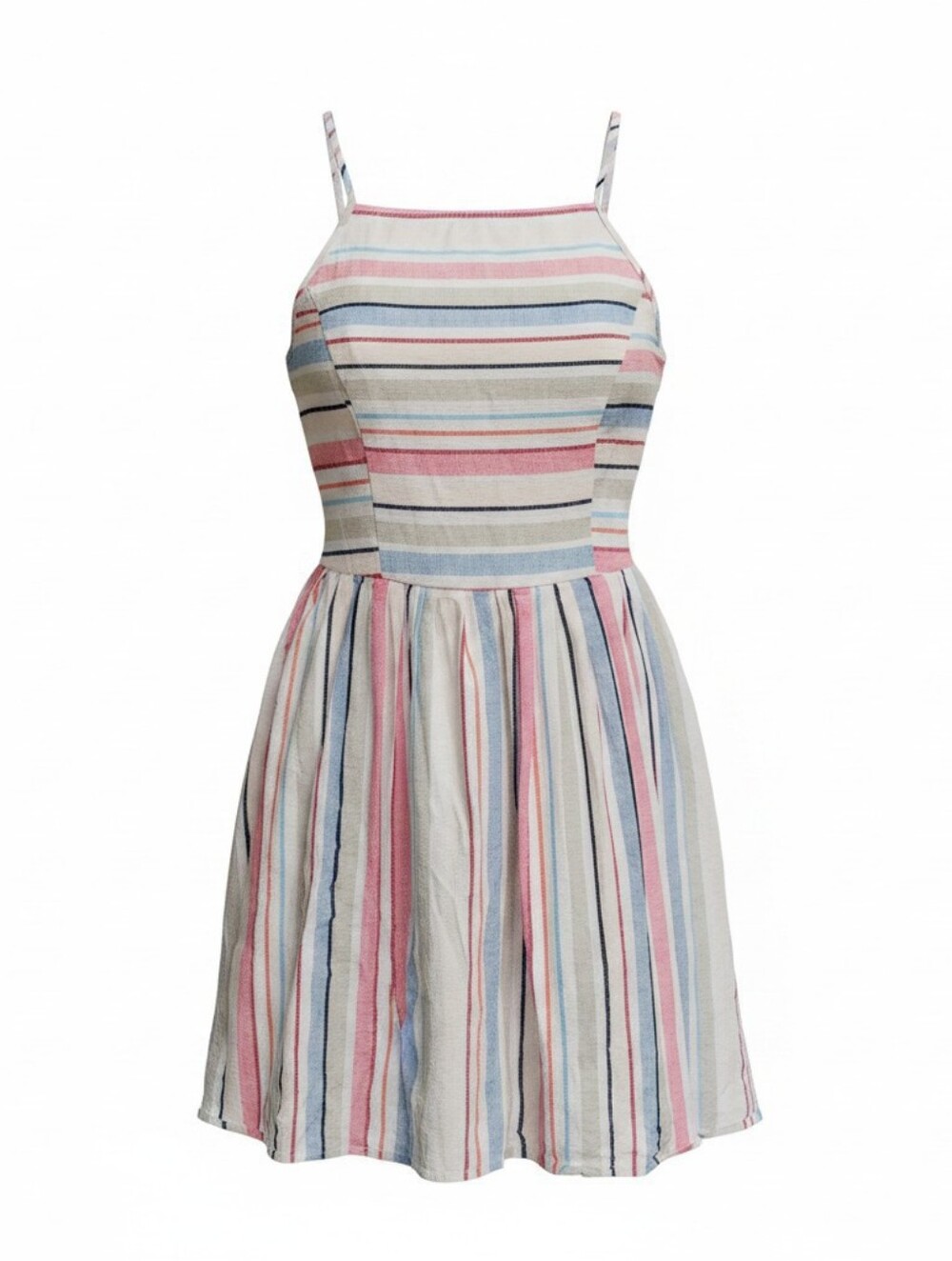 Girls' Striped Spaghetti Strap Dress - Pink, Blue & White